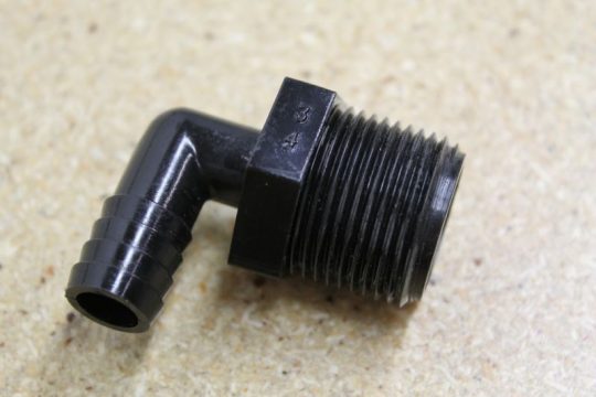 Fitting-1/2" Hose Barb  X 3/4" MPT Poly. Elbow