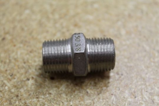 Fitting-3/8" S/S Close Nipple with Hex Center