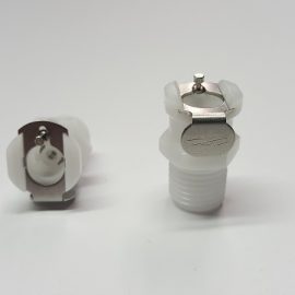 Fitting-1/4" Hose Barb Male Quick Disconnect Non-Valved Bulkhead - High Pressure- White Acetal (In-line Coupling)