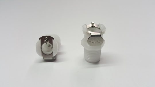 Fitting-1/4" Hose Barb Male Quick Disconnect Non-Valved Bulkhead - High Pressure- White Acetal (In-line Coupling)